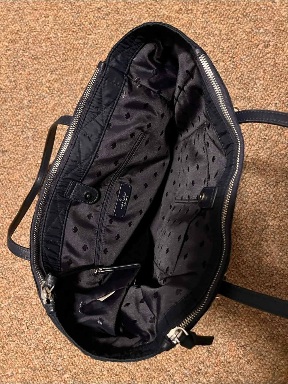 kate spade Quilted Navy Blue Polyester Tote